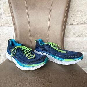 Hoka Clifton 4 Athletic Wide Road Running Shoe Blue Green Men’s 12 - WELL-WORN